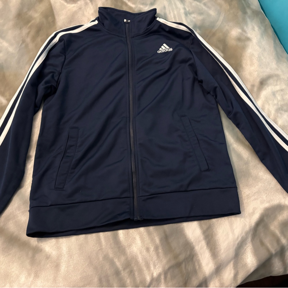 Adidas Men's Navy Jacket with White Stripes